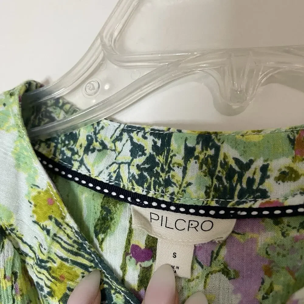 Anthropologie Pilcro Green watercolor floral button down dolman top small - Picture 3 of 7